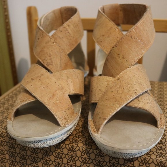 Po-Zu Echo Biodegradable Vegan Salome Natural Cork Wrap Sandals Size 9/40 - Picture 4 of 6